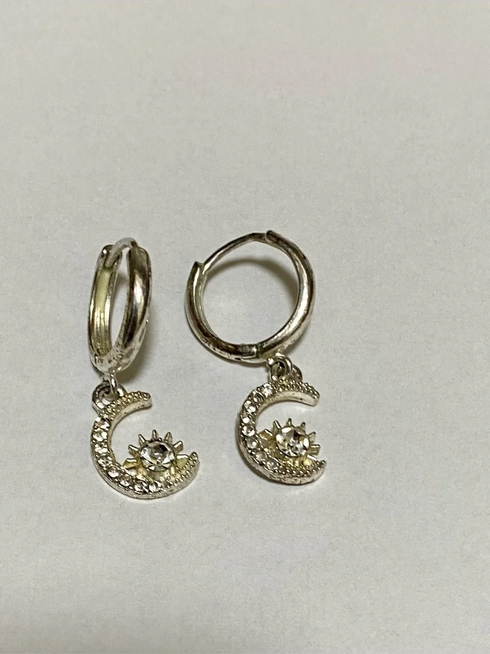 Luna Sol Italy Silver Plated Sun Moon Huggie Hoop Earrings